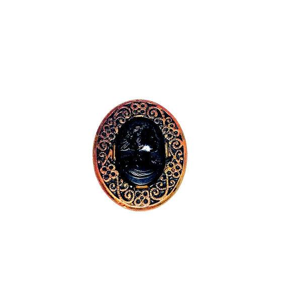 Antique Funeral Mourning Cameo Brooch Black Oval Unsigned Pin FREE SHIPPING - Picture 2 of 5